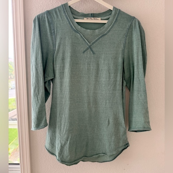 We the free (Free People) puff sleeve 3/4 sleeve top clover green - Picture 2 of 4